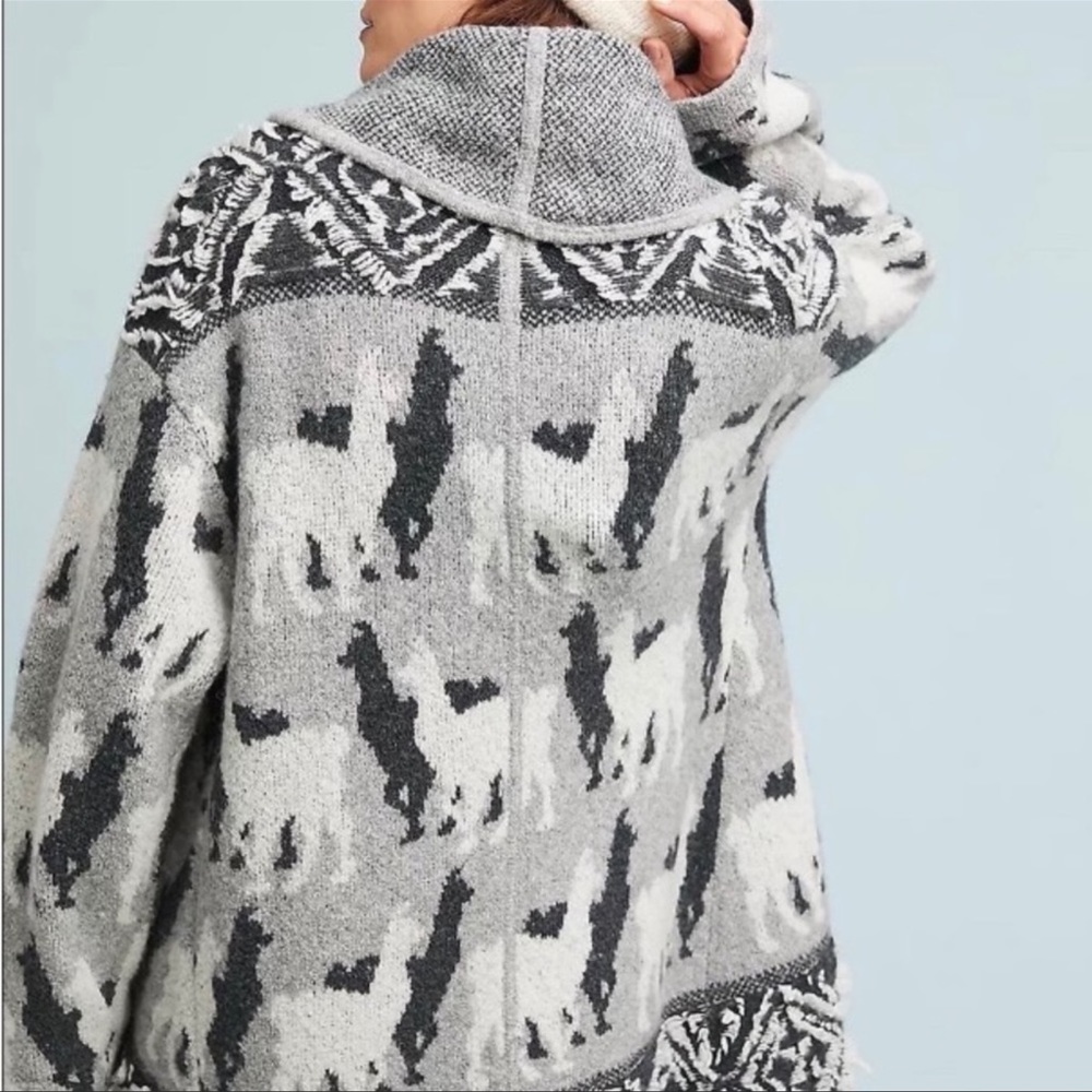 NWOT Anthropologie Llama Knit Cardigan Size Medium - Picture 3 of 7